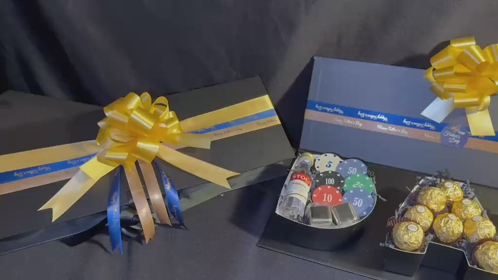 Father’s Day Casino Royale Luxury D.A.D Letter Gift Box | Premium Spirits & Whisky Stones, Gold Foil Playing Cards & Dice.                Note:There will be no restock once sold out.